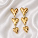 Triple Heart Gold Drop Earrings